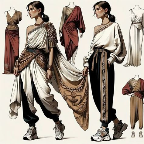 Ancient Roman Inspired Fashion, Greek Style Fashion, Greek Outfit Women, Greek Outfit Inspiration, Modern Ancient Greek Fashion, Greek Inspired Clothes, Ancient Greek Aesthetic Fashion, Egyptian Clothing Women Modern, Ancient Greek Fashion Woman