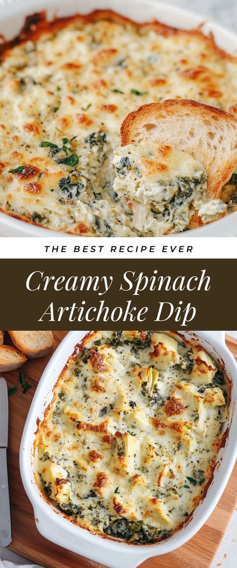 Image for Creamy Spinach Artichoke Dip Easy Spinach Artichoke Dip, Canned Artichoke, Dip Artichoke, Toasted Baguette Slices, Cheesy Spinach Artichoke Dip, Spinach Artichoke Dip Easy, Best Spinach Artichoke Dip, Baguette Slices, Toasted Baguette