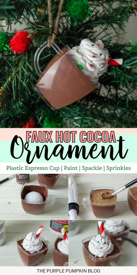 Hot Cocoa Ornaments, Christmas Ornaments Crafts, Mug Toppers, Homemade Christmas Ornaments, Ornaments Crafts, Tree Decorations Christmas, Fake Bakes, Christmas List Ideas, Ideas Christmas Tree