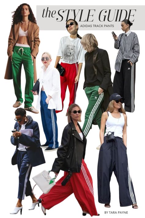 Styling Adidas Track Pants Wide Leg Pants Adidas, Adidas Street Style Women, Comfortable Sporty Outfits, 2024 Cute Outfits, Addias Outfits For Women Pants, Styling Adidas Track Pants, Green Adidas Track Pants Outfit, Adidas Red Pants Outfit, Wide Leg Adidas Pants Outfit