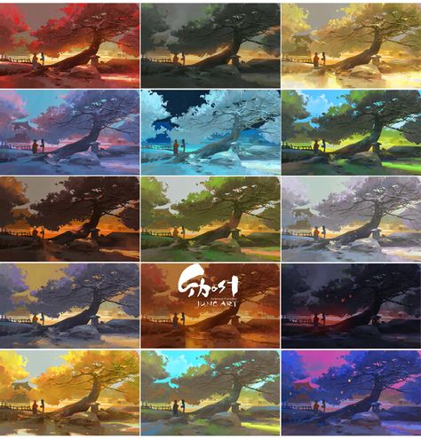 Wenjun Lin, Environment Design Concept, Background Practice, Color Practice, Light Artwork, Concept Art Tutorial, Color Script, Color Key, Color Mood