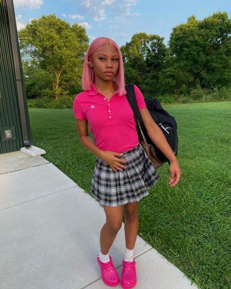 Skirt With Crocs, Boujee Fits, Fye Outfits, Uniform Ideas, Birthday Fits, Cute Birthday Outfits, Cute Skirt Outfits, Mixed Kids