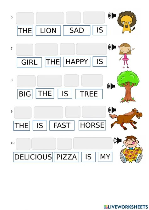 Making Sentences Grade 1, Sentence Building Worksheets Kindergarten, Making Sentences Activities, Making Sentences Kindergarten, Making Sentences Worksheets, Sentence Making Worksheets, Rearrange Sentences Worksheets, Make Sentences Worksheet, Make A Sentence Worksheet