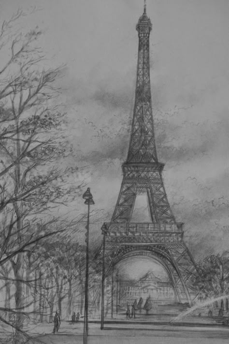 Eiffel Tower Clip Art, Scenery Sketch, Paris Drawings, Pencil Sketches Landscape, Eiffel Tower Drawing, Landscape Sketches, Hipster Drawings, Landscape Pencil Drawings, Mia Bella