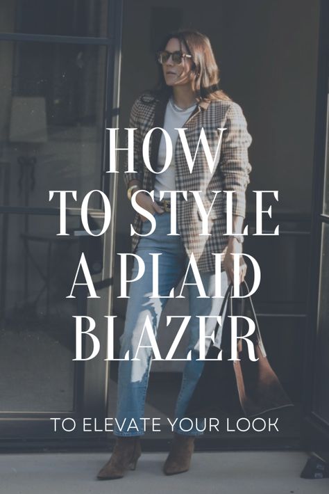 How to Style A Plaid Blazer, plaid blazer outfits, blazer and jeans outfits Windowpane Blazer Outfit Women, Women Plaid Blazer, How To Style Houndstooth Blazer, Plaid Wool Blazer Outfit, Long Plaid Blazer Outfit, Brown Plaid Blazer Outfit Casual, Sport Coat Outfit Women, How To Style A Plaid Blazer, Blazer And Tee Shirt Outfit Women