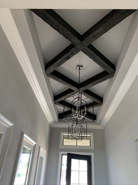 Ceiling Remodel, Ceiling Ideas, Home Ceiling, Home Upgrades, Wood Beams, House Entrance, New Home Ideas, Entry Way, Accent Walls