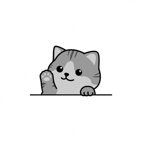 Cat Cute Images, Cat Drawing Cute Cartoon, French Cat Illustration, Cute Cartoon Characters Drawings, Gray Cat Drawing, Grey Cat Drawing, Eye Drawing Easy, Drawing Easy Cartoon, Cute Cat Icon