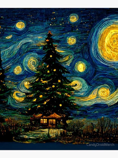 Christmas Paint Night, Christmas Netherlands, Christmas Cat Painting, Van Gogh Christmas, Painting Starry Night, Starry Night Painting, Christmas Artwork, Star Painting, Christmas Painting