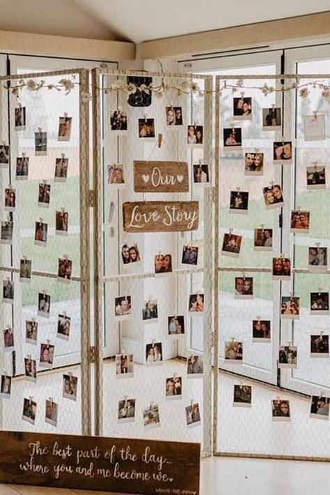 19 Creative Way to Display Photos at Your Wedding Decor Photobooth, Way To Display Photos, Wedding Photo Walls, Photo Timeline, Wedding Photo Display, Photo Wall Display, Coin Photo, Vintage Bookshelf, Memory Wall