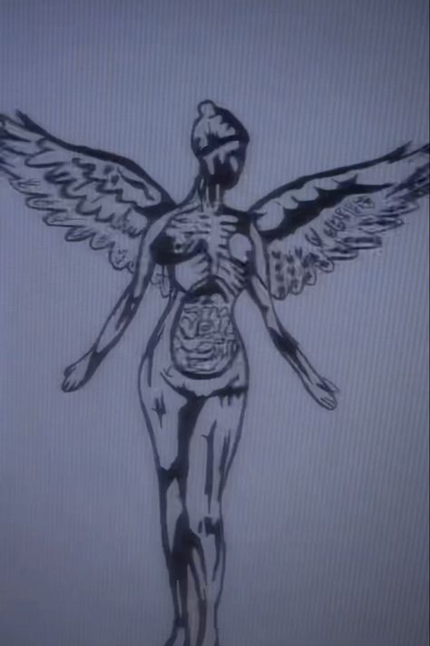 Nirvana Angel Drawing, Nirvana In Utero Drawing, In Utero Drawing, Nirvana Drawing, In Utero Tattoo, Drawing Y2k, Rock Drawing, In Utero, Rock Aesthetic