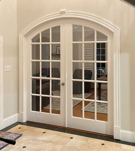 French Doors Interior Kitchen, Archway With Doors, French Style Interior Doors, Custom French Door, French Style Windows, Adding Doors To Arched Doorway, Small Dining Room With French Doors, Arch Way Design, Modern French Doors Wood