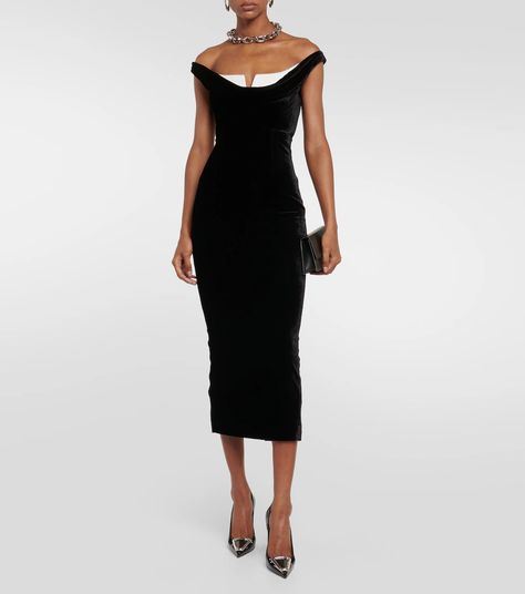 Formal Midi Dress Classy, Midi Dress Formal Classy, Wedding Guest Dress With Sleeves, Black Monochrome Outfit, Midi Dress Classy, Velvet Black Dress, Roland Mouret Dress, Party Edit, Elegant Midi Dress