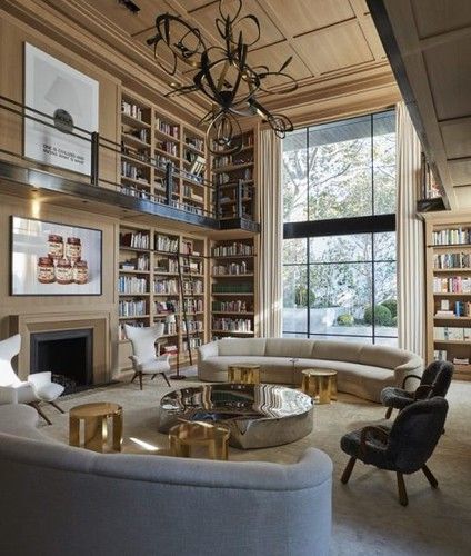 Timothy Sumer - Photography Double-height residential library with a paneled ceiling and... Home Library Design, Home Libraries, Library Design, Dream House Interior, House Room, House Goals, Pretty House, Dream Rooms, Home Library