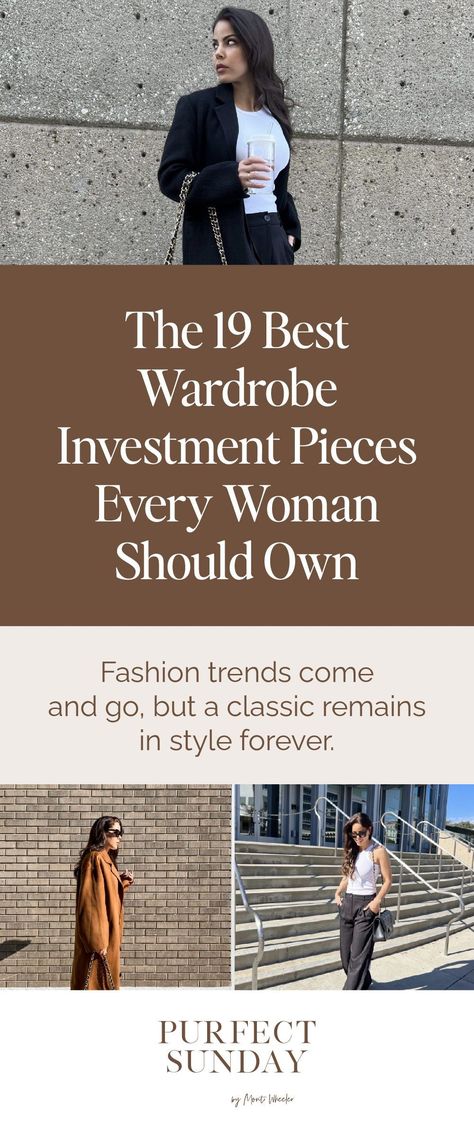 And for that reason, there are some investment wardrobe pieces that every woman should own. These pieces are classics or even iconic staples, and once you own them, can help you save time and money in the long run. True investment pieces transcend age, demographic, decade, and the economic climate. Although buying really high-end items is expensive, because they will never go out of style, versatile, high-quality pieces should convert their price tag into pennies-per-wear over time. Clothing Every Woman Should Own, Women’s Style 30s, Reliable Clothing Pieces, Wardrobe Investment Pieces, Classic Clothing Pieces For Women, Never Out Of Style, High Value Woman Wardrobe, High Quality Capsule Wardrobe, Versatile Jacket Women