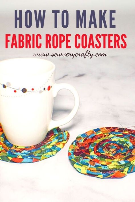 Rope Coasters, Homemade Coasters, Fabric Rope, Christmas Ornaments Fabric, Scrap Projects, Coiled Fabric Basket, Quilted Coasters, Scrap Fabric Crafts, Scrap Fabric Projects