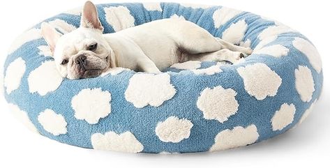 Amazon.com : Lesure Donut Small Dog Bed - Round Cat Beds for Indoor Cats Calming Pet Beds, Cute Modern Beds with Jacquard Shaggy Plush & Anti Slip Bottom, 30 Inch, Blue : Pet Supplies Donut Bed, Dog Bed Furniture, Dog Beds For Small Dogs, Indoor Cats, Cat Beds, Bed Mats, Toyama, Dog Blanket, Indoor Cat