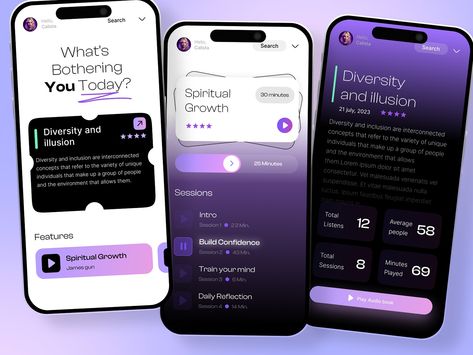 Meditation app design mobile app by lazy kar for LazyInterface UI UX Team on Dribbble Tech App Design, Cute App Design, Mobile Apps Designs, Meditation App Ui, App Ui Design Inspiration, Creative Ui Design, Ux Ui Design Inspiration, Ui App Design, Creative App Design