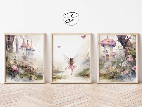 Nursery Fairy Theme, Girls Fairy Bedroom, Garden Nursery Theme, Fairy Themed Bedroom, Fairy Prints, Girls Bedroom Themes, Fairy Bedroom, Fairy Nursery, Fairy Wall Art