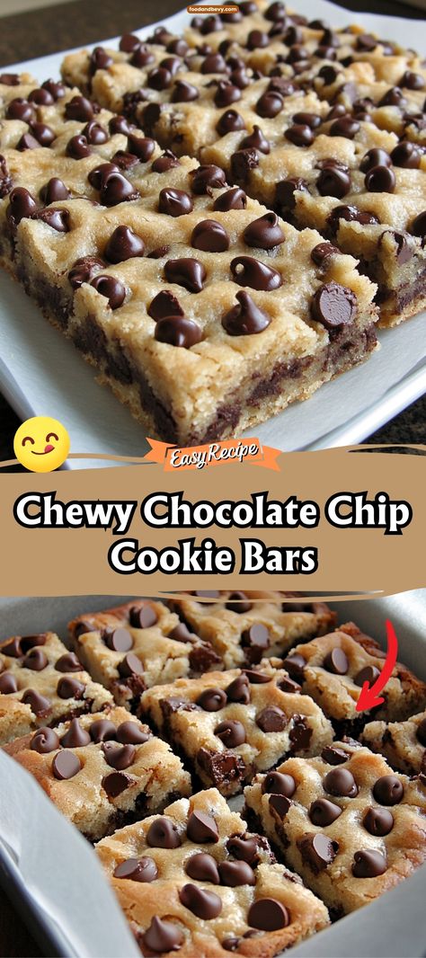 Chewy Chocolate Chip Cookie Bars Sweets With Chocolate Chips, Frosted Chocolate Chip Cookie Bars, Snacks To Make With Chocolate Chips, Cream Cheese Chocolate Chip Cookie Bars, Simple Cookie Bar Recipes, Desserts With Milk Chocolate Chips, Recipe For Bars Desserts, Dessert Using Chocolate Chips, Desserts Using Hershey Bars