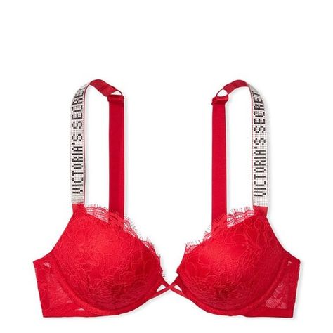 Bombshell Add-2-Cups Lace Shine Strap Push-Up Bra Victoria's Secret Bombshell, Bra Outfit, Red Lace Bra, Victoria Secret Outfits, Vs Bras, Red Bra, Cute Bras, Lipstick Red, Cup Sizes