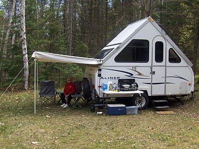 Dave (TheOleGuy) and Nancy's Aliner: Awnings, Ideas Aliner Campers, Trailer Awning, A Frame Camper, Canopy Ideas, Camper Awnings, Camper Organization, Camping Camper, Tent Trailer, Camping Places