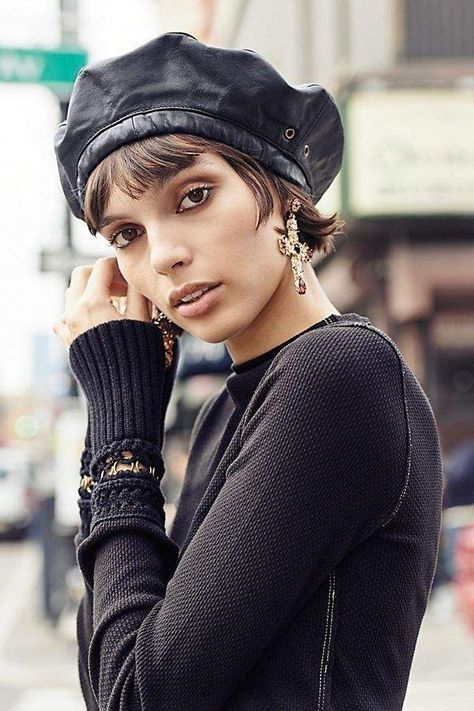 Get Short Hair Without A Haircut : French Beret #frenchberet #fashion #fashionoutfit #beretoutfit #womanoutfits #fashionactivation #fashiontrends2019 #fashiontrends #womanfashiontrends #fashionblog #fashionblogger #chicoutfit Hats With Short Hair, Beret Outfit, Beret Fashion, Leather Beret, French Beret, Black Gold Jewelry, Crystal Cross, Turban Headwrap, Free People Clothing Boutique