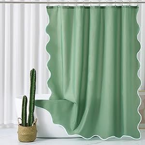 ORTIGIA Green Scalloped Shower Curtain, Cute Boho Preppy Sage Green Shower Curtains Aesthetic Waterproof Fabric Shabby Chic Bath Bathroom Decor with Metal Hook 72 W x 72 H Inch Preppy Sage Green, Sage Shower Curtain, Mint Green Bathroom, Curtains Aesthetic, Fun Shower Curtain, Mint Green Bathrooms, Turquoise Bathroom, Fabric Aesthetic, Green Bathroom Decor