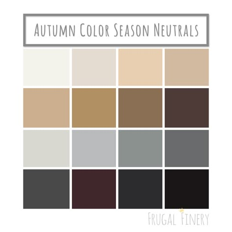 Neutral colors for the Autumn Color Season wardrobe palette. No pure white or pure black (unless you're a dark or deep Autumn). Instead opt for shades of beige, brown, warm grays, and the darkest variations of warm colors in place of black. Autumn Color Season, Winter Pallet, Wardrobe Palette, Deep Autumn Palette, Deep Autumn Color Palette, Soft Autumn Color Palette, Soft Summer Palette, Soft Summer Colors, Winter Color Palette