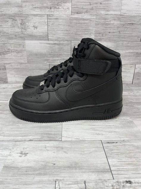 Airforce Hightop Outfits, Nike Air Force 5, Black High Top Air Force 1, High Top Black Air Forces, Black Nike Air Force 1 Outfit Woman, Black Shoes Sneakers Women, Black Air Force 1 Outfit Women, Black Air Force 1 Outfit, Air Force Noir