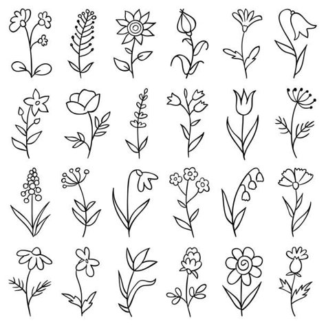 Hand drawn flowers Small Flower Drawings, Flowers Outline, Simple Flower Drawing, Spring Drawing, Plant Doodle, Drawn Flowers, Flower Outline, Floral Drawing, Pola Sulam