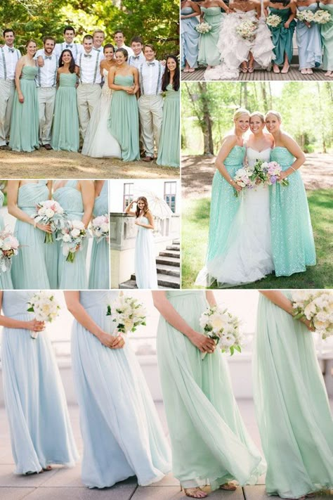 Long Chiffon Mint Bridesmaid Dresses - Spring Summer wedding 2014 trends ~liking the colors Simple Beach Bridesmaid Dresses, Mint Bridesmaid, Mint Bridesmaid Dresses, Folk Wedding, Spring Bridesmaid Dresses, Beach Bridesmaid Dresses, Top Wedding Trends, 2014 Trends, Mint Wedding