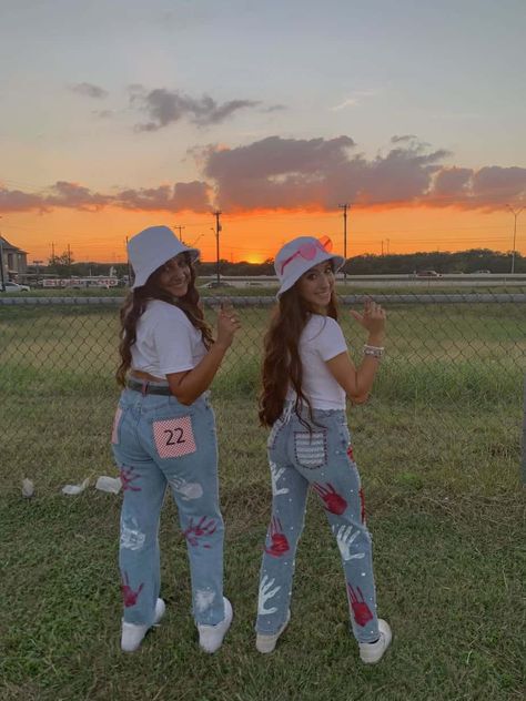 15 Cutest Senior Jeans Ideas We're Obsessing Over Right Now Senior Overalls Purple And Gold, Homecoming School Spirit Outfits, Senior Pants 2023, Senior Painted Jeans 2023, Senior Jeans Painted 2023 Back, Spirit Jeans Homecoming Senior, Class Of 2023 Jeans, Class Jeans Painted, Hoco Jeans Ideas