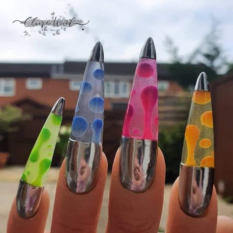 Lava Lamp Nails, Lamp Nails, Blue Highlighter, Yellow Highlighter, Diy Acrylic Nails, Nail Art Techniques, Sweater Nails, Crazy Nails, Flower Nail Art