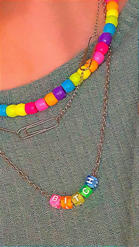 Indie Beaded Necklace, Rainbow Bead Necklace, Big Beaded Necklace, Big Bead Bracelets, Bead Aesthetic, Indie Necklaces, Kidcore Necklace, Pony Bead Necklace, Kidcore Accessories