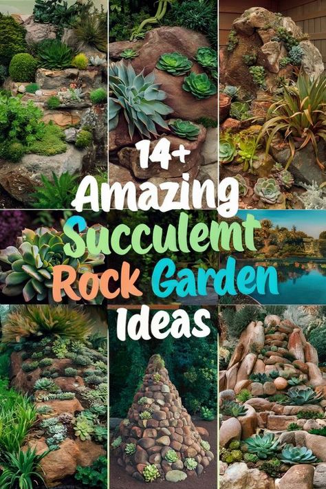 Tired of your dull, high-maintenance yard that wilts in the summer heat? Let our collection of 14 succulent rock garden ideas inspire you to create a vibrant, water-efficient outdoor space that combines striking succulents with natural stone elements. Pin this now to access expert tips on succulent landscaping and rock garden design that will revolutionize your garden! Rock Gardens With Plants, Succulent Rock Garden Landscaping, Succulent Rock Garden Ideas, Succulent Landscaping Ideas, Outdoor Succulent Garden, Diy Rock Garden, Outside Garden Ideas, Cactus Planting, Cactus Garden Landscaping