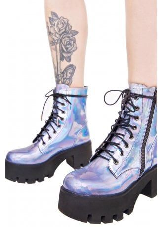 Opalescent Odyssey Boots Holo Shoes, Hologram Shoes, Holographic Boots, Shiny Boots, Jungle Boots, Shiny Shoes, Sequin Boots, Festival Shoes, Dr Shoes