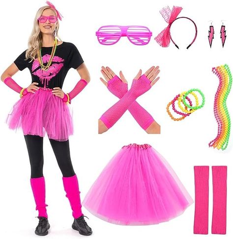 Vigprof 80s Costumes for Women, T-Shirt, Tutu Skirt, Accessories for 80s Themed Parties. Halloween 80s Costume Outfit. Lip Print S. 80 Dress Up Ideas 80s Party, Womens 80s Outfit Ideas, Kids 80s Outfit Ideas, 80s Outfits Party, 80s Themed Outfits, Neon Party Outfits, 80s Outfit Ideas, 80s Dress Up, 90s Fancy Dress