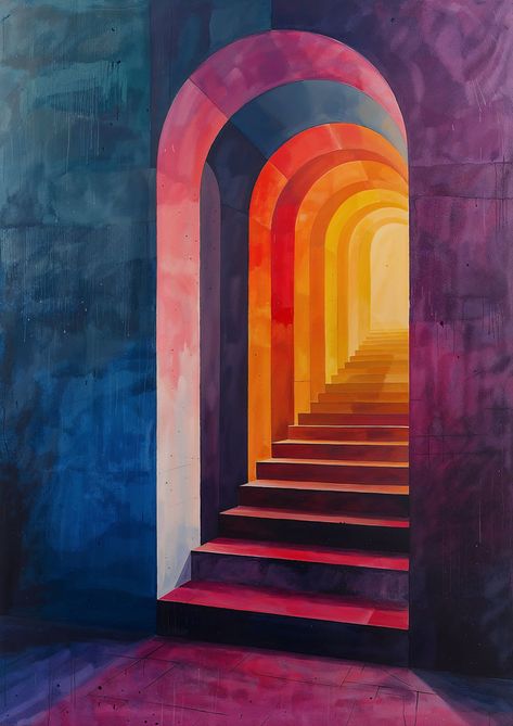 Art With Perspective, Depth In Painting, Arch Painting, Geometric Abstract Painting, Art History Major, Monochromatic Art, Painting For Home, Perspective Art, Architecture Painting