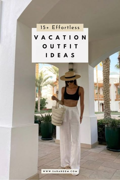 Looking for effortless vacation outfits to wear on your next trip? You need to see these chic and comfortable outfit ideas that perfectly blend style and ease for your getaway. Cute summer vacation outfit ideas for 2024. Whether for a tropical destination, beach day, Mexico, Miami, Greece, or Italy. Vacation Spring Outfits, Vacation 2025 Outfits, Beach Vacation Outfits 2025, Simple Holiday Outfits Summer, Dresses For Cabo San Lucas, Classy Vacation Outfits Tropical, French Beach Outfit, 2025 Vacation Outfits, Summer Outfit Staples