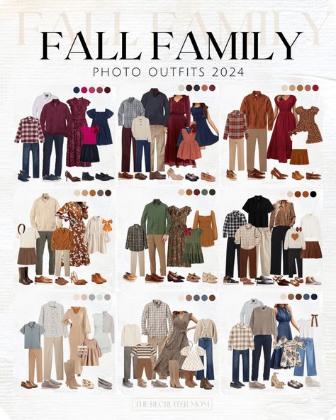 Fall 2024 | Family Photo Outfits Jean Fall Family Pictures, Family Of 6 Picture Outfits, Red Truck Family Pictures Outfits, Mom Outfits For Family Pictures, Big Family Photo Shoot Ideas Outfits, Fall Color Palette Family Photos, Family Photo Outfits 2024 Fall, Maroon And Navy Family Pictures, Late Fall Family Photos Outfit Ideas