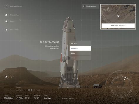 Rover tablet app by Serge Vasil on Dribbble Faraday Future, Tablet Ui, Mars Rover, Game Interface, Game Ui Design, Magazine Layout Design, Ui Design Inspiration, Minimal Web Design, App Ui Design