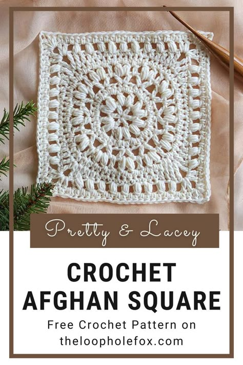 This pretty crochet afghan square pattern features beautiful puff stitches and delicate lacey details. Perfect for advanced beginners who are looking to push their skills, this crochet granny square pattern is a great jumping off point. This free crochet pattern is available on the blog! 10 Inch Granny Square Pattern, Granny Square Pattern Free, Crochet Granny Square Tutorial, Detailed Crochet, Crochet Squares Afghan, Granny Square Crochet Patterns Free, Mode Crochet, Yarn Craft, Crochet Granny Square