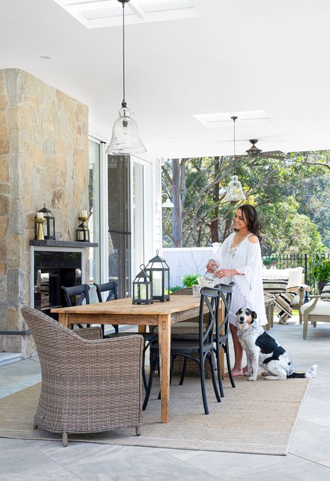 A classic home with soaring ceilings in country Queensland | Home Beautiful Small Coastal Home, Cottage Family Home, Coastal Outdoor Dining, Beachy Homes, Decking Furniture, White Beach Houses, Vision Board Beach, Home By The Beach, Outdoor Patio Pavers