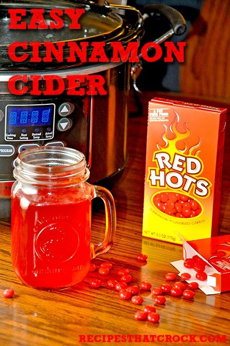 Easy Cinnamon Cider - Recipes That Crock! So easy and so tasty! #Crockpot Hot Apple Cider Recipe, Fun Fall Treats, Hometown Christmas, Apple Cider Recipe, Cinnamon Candy, Red Hots, Cider Recipe, Hot Cider, Hot Apple Cider