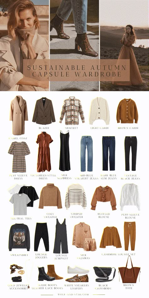 Sustainable Autumn Capsule Wardrobe, Boho Minimalist Capsule Wardrobe, Bohemian Wardrobe Capsule, Autumn Looks Outfits, Nursing Capsule Wardrobe Fall, True Autumn Romantic Style, Winter Capsule Wardrobe 2020, Neutral Fall Wardrobe, Sustainable Fall Fashion