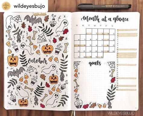 October Bullet Journal Ideas, Bullet Journal Halloween, October Bullet Journal, Bullet Journal October, Bullet Journal Month, Journal Calendar, To Do Planner, Creating A Bullet Journal, Bullet Journal Cover Ideas