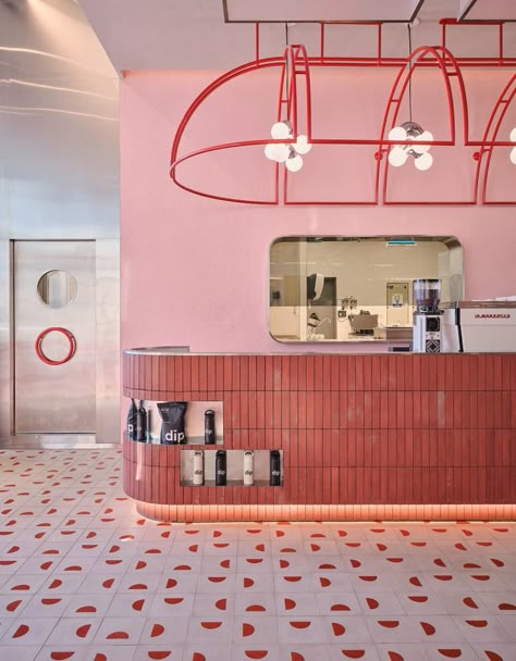 Gallery of Dip'n'Dip Flagship Store / Babnimnim Design Studio - 10 Pink Cafe Design, Colourful Cafe, Chinese Hotpot, Tile Bar, Hotpot Restaurant, Colorful Cafe, Eclectic Decor Modern, Fro Yo, Restaurant Design Inspiration