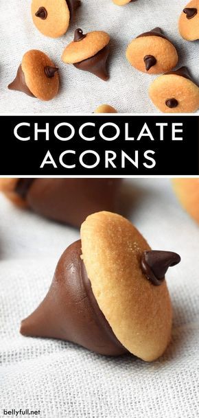 Fall Treats Easy No Bake, Nilla Wafer Acorns, Fall Treats No Bake, Easy Fall Finger Desserts, Chocolate Acorns Hershey's Kisses, Thanksgiving Kid Desserts Easy, No Bake Finger Desserts, Thanksgiving Chocolate Dessert Ideas, Easy Holiday Treats Thanksgiving