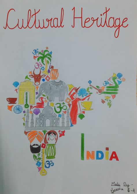 India Culture Heritage drawing unity of India India's Culture and Heritage drawing My Dream Gujarat Drawing, Drawing On Indian Heritage, Indian Culture Poster Drawing, India Heritage Drawing, Art And Culture Of India Drawing, Drawing On Indian Culture, Cultural Heritage Of India Poster, India Culture Drawings, Culture And Heritage Of India Drawing