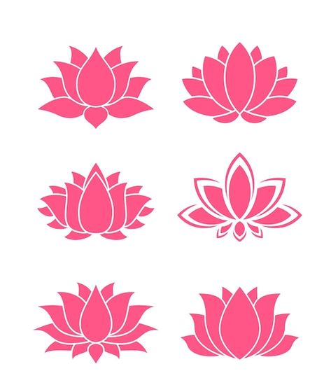 Vector pink lotus icons flowers and yoga... | Premium Vector #Freepik #vector #white-lotus #lotus-flower #lotus #lotus-logo Alpona Design Lotus, Lotus Flower Template Printable, Simple Flowers Design, Lotus Flower Architecture Concept, Lotus Vector Illustration, Lotus Flower Clipart, Lotus Embroidery Motifs, Simple Lotus Drawing, Lotus Decoration Ideas